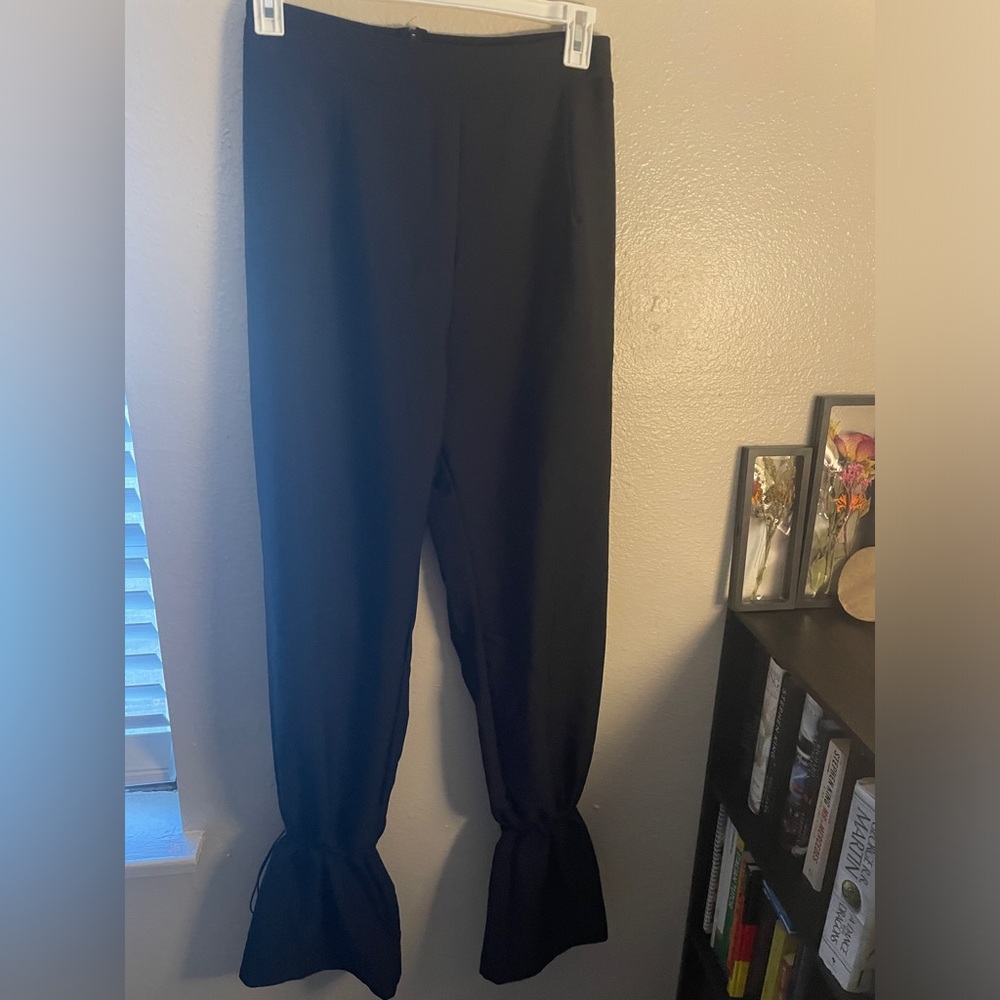Black office pants with drawstring on the ankle